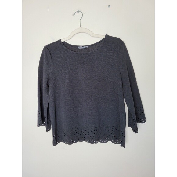 Black Eyelet Blouse Boxy Fit Oversized Black Formal Office Career Formal Medium - Picture 5 of 9